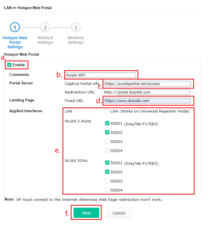 a screenshot of Hotspot Web Portal settings page